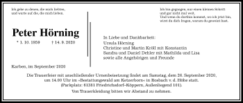 Traueranzeige von Peter Hörning von Wetterauer Zeitung