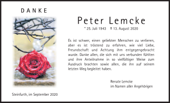Traueranzeige von Peter Lemcke von Wetterauer Zeitung