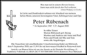 Traueranzeige von Peter Rübenach von Bad Vilbel/Karben