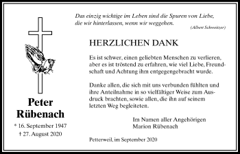 Traueranzeige von Peter Rübenach von Bad Vilbel/Karben
