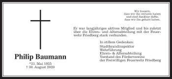 Traueranzeige von Philip Baumann von Wetterauer Zeitung