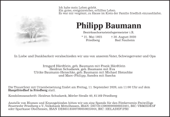 Traueranzeige von Philipp Baumann von Wetterauer Zeitung