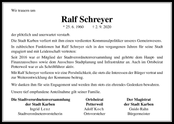 Traueranzeige von Ralf Schreyer von Wetterauer Zeitung