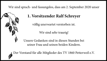 Traueranzeige von Ralf Schreyer von Wetterauer Zeitung