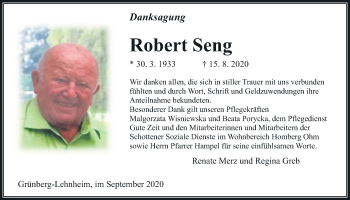 Traueranzeige von Robert Seng von Giessener Allgemeine, Alsfelder Allgemeine
