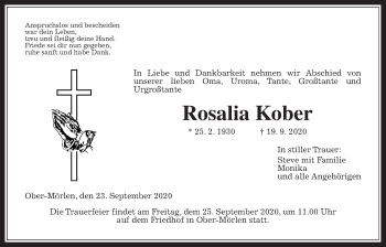 Traueranzeige von Rosalia Kober von Wetterauer Zeitung