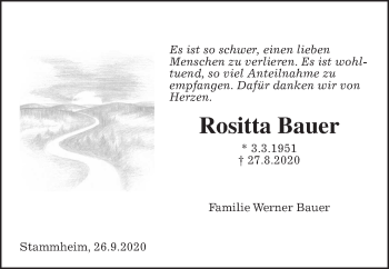 Traueranzeige von Rositta Bauer von Wetterauer Zeitung