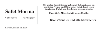 Traueranzeige von Safet Morina von Wetterauer Zeitung
