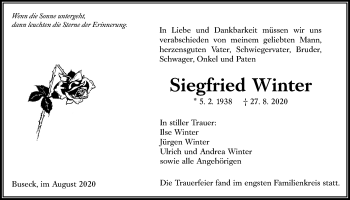 Traueranzeige von Siegfried Winter von Giessener Allgemeine, Alsfelder Allgemeine