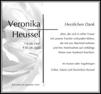 Traueranzeige von Veronika Heussel von Bad Vilbel/Karben