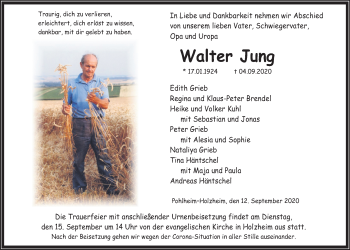 Traueranzeige von Walter Jung von Giessener Allgemeine, Alsfelder Allgemeine