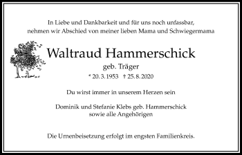 Traueranzeige von Waltraud Hammerschick von Bad Vilbel/Karben