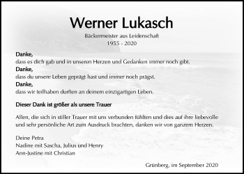 Traueranzeige von Werner Lukasch von Giessener Allgemeine, Alsfelder Allgemeine