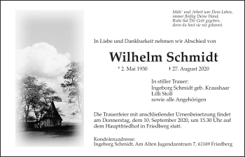 Traueranzeige von Wilhelm Schmidt von Wetterauer Zeitung