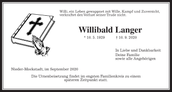 Traueranzeige von Willibald Langer von Wetterauer Zeitung