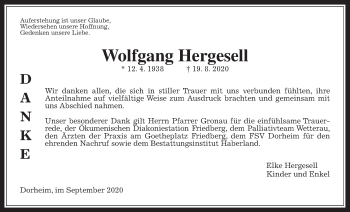 Traueranzeige von Wolfgang Hergesell von Wetterauer Zeitung