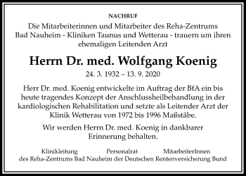 Traueranzeige von Wolfgang Koenig von Wetterauer Zeitung