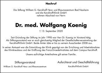 Traueranzeige von Wolfgang Koenig von Wetterauer Zeitung