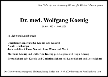 Traueranzeige von Wolfgang Koenig von Wetterauer Zeitung
