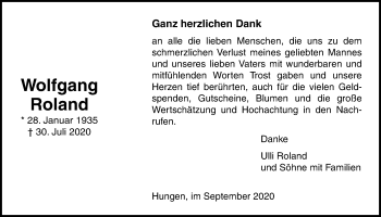 Traueranzeige von Wolfgang Roland von Licher Wochenblatt