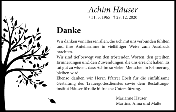 Traueranzeige von Achim Häuser von Giessener Allgemeine, Alsfelder Allgemeine