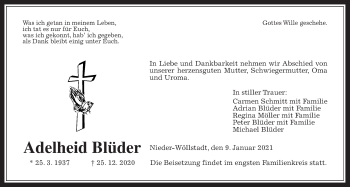 Traueranzeige von Adelheid Blüder von Wetterauer Zeitung
