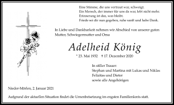Traueranzeige von Adelheid König von Wetterauer Zeitung