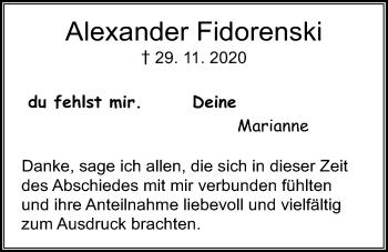 Traueranzeige von Alexander Fidorenski von Pohlheimer Nachrichten