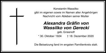Traueranzeige von Alexandra Gräfin von Wassilko von Gerecki von Licher Wochenblatt