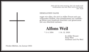 Traueranzeige von Alfons Weil von Wetterauer Zeitung
