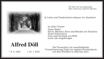Traueranzeige von Alfred Döll von Wetterauer Zeitung