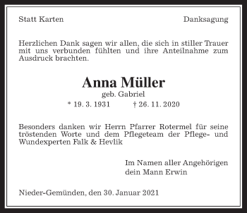 Traueranzeige von Anna Müller von Alsfelder Allgemeine