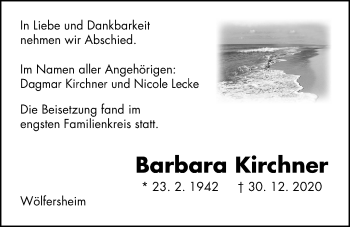 Traueranzeige von Barbara Kirchner von Wetterauer Zeitung