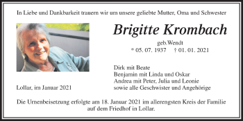 Traueranzeige von Brigitte Krombach von Giessener Allgemeine, Alsfelder Allgemeine