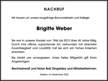 Traueranzeige von Brigitte Weber von Giessener Allgemeine, Alsfelder Allgemeine