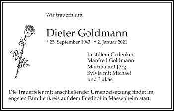 Traueranzeige von Dieter Goldmann von Bad Vilbel/Karben