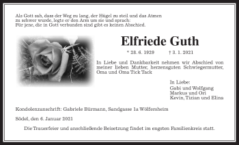 Traueranzeige von Elfriede Guth von Wetterauer Zeitung