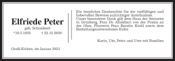 Traueranzeige von Elfriede Peter von Giessener Allgemeine, Alsfelder Allgemeine
