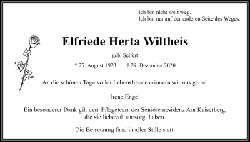 Traueranzeige von Elfriede Herta Wiltheis von Wetterauer Zeitung