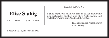 Traueranzeige von Elise Slabig von Wetterauer Zeitung