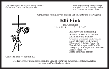 Traueranzeige von Elli Fink von Wetterauer Zeitung