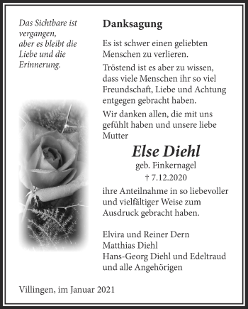 Traueranzeige von Else Diehl von Licher Wochenblatt