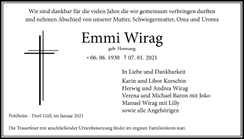 Traueranzeige von Emmi Wirag von Giessener Allgemeine, Alsfelder Allgemeine