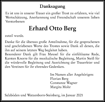 Traueranzeige von Erhard Otto Berg von Giessener Allgemeine, Alsfelder Allgemeine