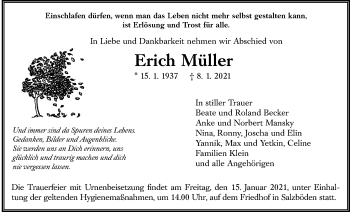 Traueranzeige von Erich Müller von Giessener Allgemeine, Alsfelder Allgemeine