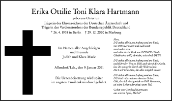 Traueranzeige von Erika Ottilie Toni Klara Hartmann von Giessener Allgemeine, Alsfelder Allgemeine