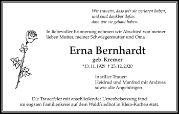 Traueranzeige von Erna Bernhardt von Bad Vilbel/Karben