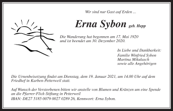 Traueranzeige von Erna Sybon von Wetterauer Zeitung