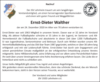 Traueranzeige von Ernst-Dieter Walther von Giessener Allgemeine, Alsfelder Allgemeine