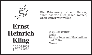 Traueranzeige von Ernst Heinrich Kling von Wetterauer Zeitung